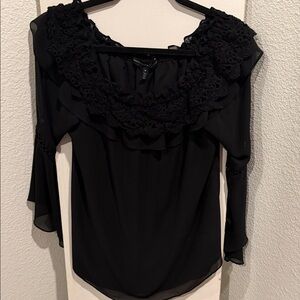 White House Black Market Black Ruffle Blouse